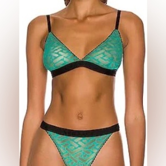 Versace Other - VERSACE Greca Signature Tulle Bralette and Briefs Set in Turquoise